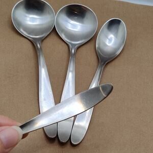 Vintage Lauffer Design 1 MCM Stainless Set 3 Soup 1 Teaspoons Germany